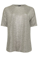 חולצה במידות גדולות עם צווארון עגול שרוולים קצרים שסע צדדי מראה מבריק 303613