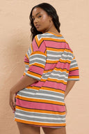 טישירט במידות גדולות דוגמת פסים שסעים בצדדים 303505