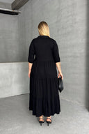 שמלה ארוכה במידות גדולות חצי שרוול צווארון V גומי במותן 302150