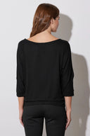 חולצה עם צווארון עגול רחב חצי שרוול עם עיטורי אבני כוכב ובטנה אלסטית 110695