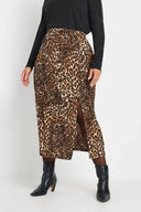 חצאית במידות גדולות מידי גומי במותן דוגמת נמר שסעים בצדדים 303706