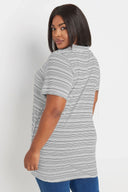 חולצה במידות גדולות שרוול קצר צווארון V פסים 303436