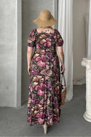 שמלה במידות גדולות שרוול קצר צווארון פרינסס דוגמת פרחים מקסי 74-80