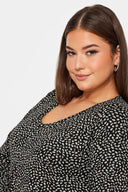 שמלה קצרה  במידות גדולות צווארון V שרוול ארוך עם הדפס 302737