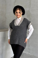 סוודר במידות גדולות צווארון V שרוול קצר טריקו 302138