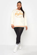 סווטשירט במידות גדולות צווארון V שרוול ארוך עם הדפס פרטי פס 302733