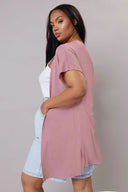 קרדיגן במידות גדולות שרוול קצר דק פתוח ללא סגירה שסעים בצדדים 322645