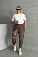 מכנסיים במידות גדולות גומי במותן גומי בשולי הקרסול עם הדפס עם כיסים 74-77