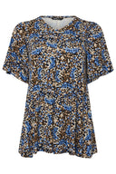 חולצה במידות גדולות צווארון V שרוול קצר גזרה מתרחבת 303622