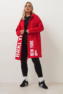 קרדיגן ארוך  במידות גדולות קפוצ'ון דוגמת כתוב שרוול ארוך ללא כיסים 303982