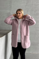 קפוצ׳ון במידות גדולות שרוול ארוך פלוש פתוח עם כיסים 97-14