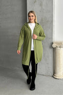 קרדיגן במידות גדולות שרוול ארוך קפוצ׳ון פתוח בד במרקם 74-136