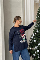 סווטשירט במידות גדולות שרוול ארוך דוגמת חיות צווארון עגול 303909