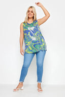 חולצה במידות גדולות צווארון V עם הדפס פאייטים ללא שרוולים 302387