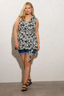 חולצה במידות גדולות צווארון V חולצה ללא שרוולים קשירה קדמית עם הדפס 322682