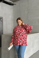 חולצה במידות גדולות שרוול ארוך צווארון עומד עם הדפס E15233