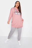 קפוצ'ון במידות גדולות פרטי פאייטים הדפס כתוב שרוול ארוך עם כיסים 302567