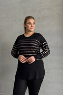 חולצה במידות גדולות שרוול ארוך צווארון V גומי בפרקי הידיים 302910