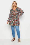 חולצה במידות גדולות שרוולים ארוכים צווארון V פרטי טול 303116