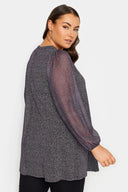 חולצה במידות גדולות שרוול ארוך צווארון V פרטי טול קפלים 302828