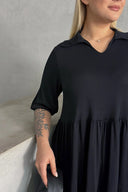 שמלה ארוכה במידות גדולות חצי שרוול צווארון V גומי במותן 302150