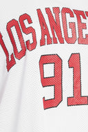 טישירט במידות גדולות צווארון V שרוול קצר עם הדפס רשת 303495