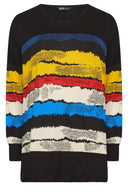 חולצה במידות גדולות צווארון V דוגמת פסים שרוול ארוך 302920