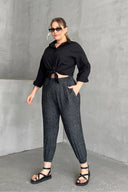 מכנסי שרוואל במידות גדולות גומי במותן גומי בשוליים עם כיסים דוגמת נקודות 74-73