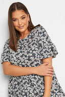 שמלה במידות גדולות עם הדפס מכפלת פרנזים חצי שרוול לייקרה קצרה 302358