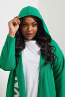 קרדיגן במידות גדולות עם קפוצ'ון שרוול ארוך דוגמת כתוב ללא כיסים 303984