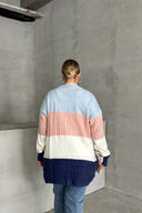 קרדיגן במידות גדולות שרוול ארוך ללא סגירה בחזית בלוקים צבעוניים 302147