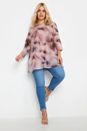 חולצה במידות גדולות עם צווארון עגול שרוולים ארוכים והדפס 302702