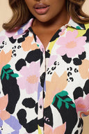 חולצה מכופתרת במידות גדולות עם כפתורים שרוול קצר דוגמת פרחים 304181