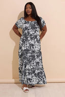 שמלה ארוכה  במידות גדולות צווארון מכווץ גומי במותן 270238