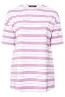 טישירט במידות גדולות צווארון עגול קצר דוגמת פסים שסעים בצדדים 303944