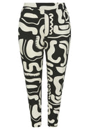 מכנס במידות גדולות מכפלת צרה עם הדפס עם כיסים גזרת גזר עם לייקרה 143748