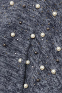 סוודר במידות גדולות צווארון V שרוול ארוך כתף מעוטרת באבנים 322302