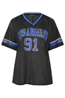 טישירט במידות גדולות צווארון V שרוול קצר עם הדפס רשת 304004