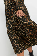 שמלה במידות גדולות שרוול בלון דוגמת נמר צווארון עגול 270014