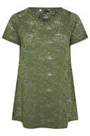 טישירט במידות גדולות צווארון V חולצה ללא שרוולים תחרה ללא בטנה 304091