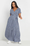 שמלה במידות גדולות צווארון V שרוול קצר קשירה בחזית מקסי 303506