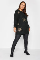 סוודר במידות גדולות צווארון עגול שרוול ארוך דוגמת כוכב מעוטר פאייטים 285019