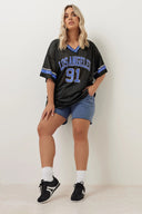 טישירט במידות גדולות צווארון V שרוול קצר עם הדפס רשת 304004