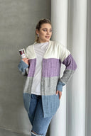 קרדיגן במידות גדולות שרוול ארוך ללא סגירה בחזית בלוקים צבעוניים 302148