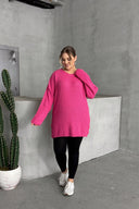 סוודר במידות גדולות שרוול ארוך צווארון עגול טריקו דק 302140