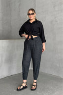 מכנסי שרוואל במידות גדולות גומי במותן גומי בשוליים עם כיסים דוגמת נקודות 74-73