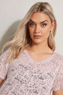 טישירט במידות גדולות צווארון V חולצה ללא שרוולים תחרה ללא בטנה 304090