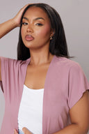 קרדיגן במידות גדולות שרוול קצר דק פתוח ללא סגירה שסעים בצדדים 322645