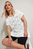 טישירט במידות גדולות צווארון V חולצה ללא שרוולים תחרה ללא בטנה 304100