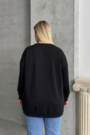 סווטשירט במידות גדולות צווארון עגול שרוול ארוך דוגמת נמר 300281